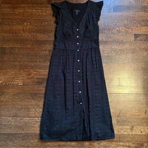J. Crew Black Eyelet Midi Dress